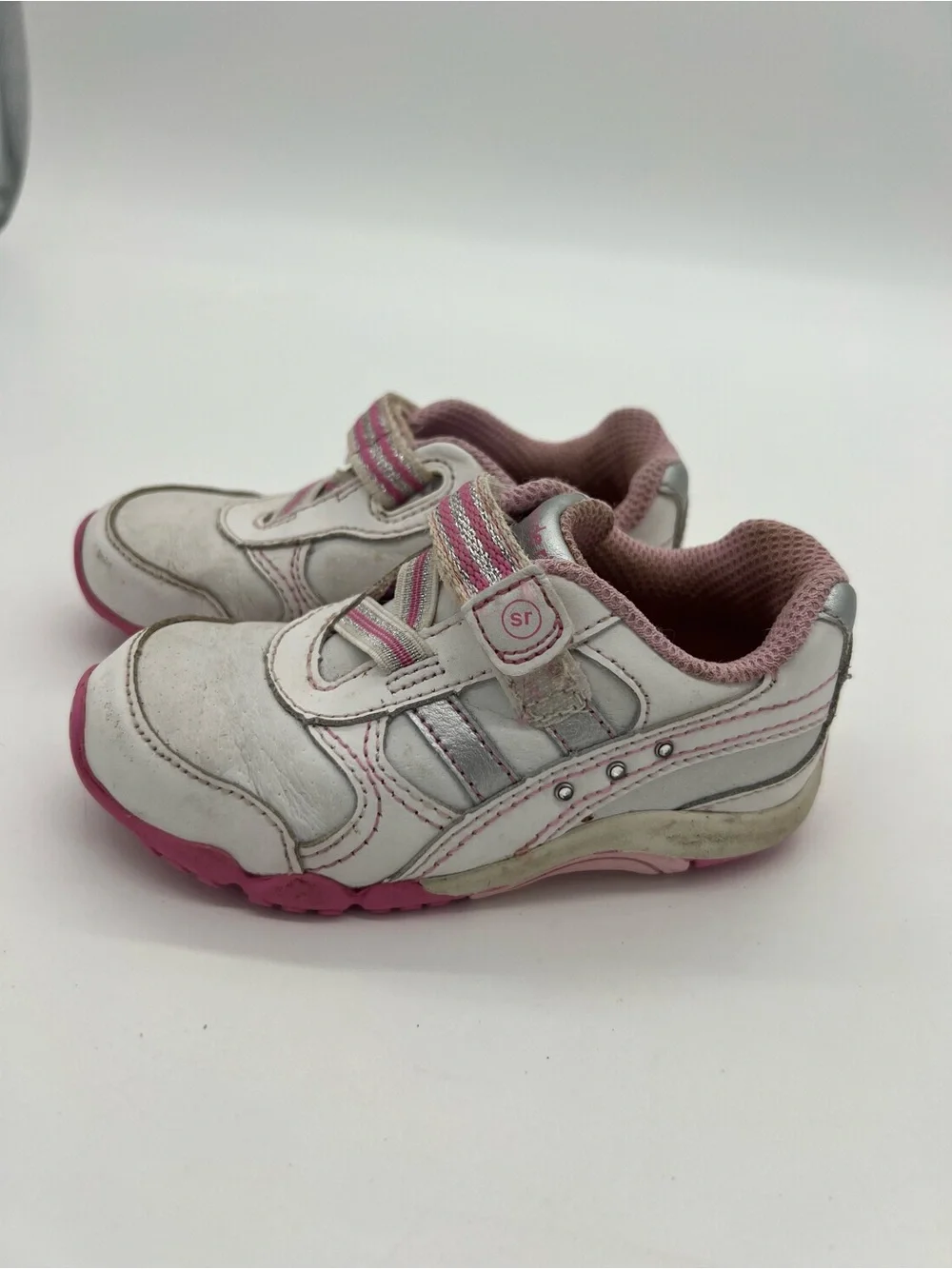 Stride Rite Girls White Pink Sneakers Sz 6.5 - Picture 1 of 7